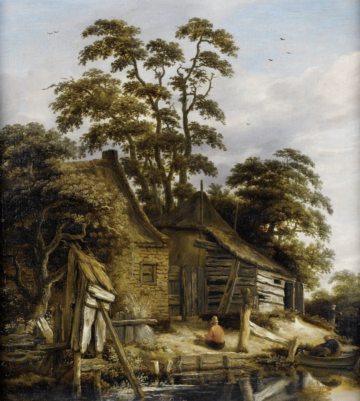 霍贝玛高清油画Roelof Jansz van Vries  cottage on a river with figures.tif
